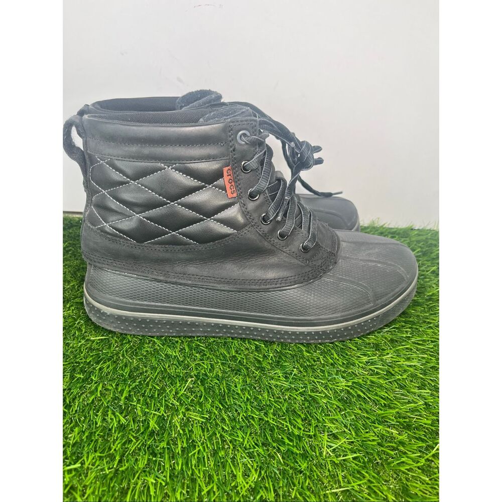 Crocs AllCast Duck Boots Black Quilted Faux Fur Men’s Size 11 - Picture 3 of 8